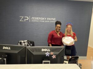 Joanne Luckman at Zebersky Payne making apple pie delivery