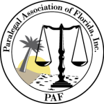 Black, white and yellow logo of the Paralegal Association of Florida, Inc. - Broward Chapter