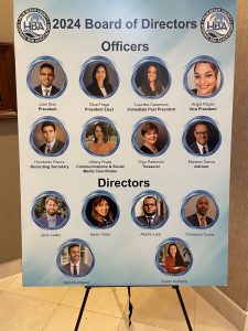 Board with headshots of the 2024 Board of Directors for the PBC Hispanic Bar