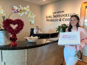 MediationsWorks Emily Granofsky delivers donuts to Luks Santaniello
