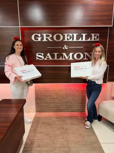 MediationWorks Joanne Luckman making donut deliver to Groelle Salmon as a thank you