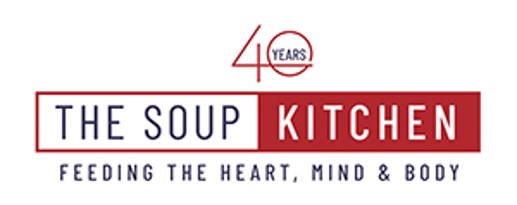 Logo of The Soup Kitchen - red, blue and white.