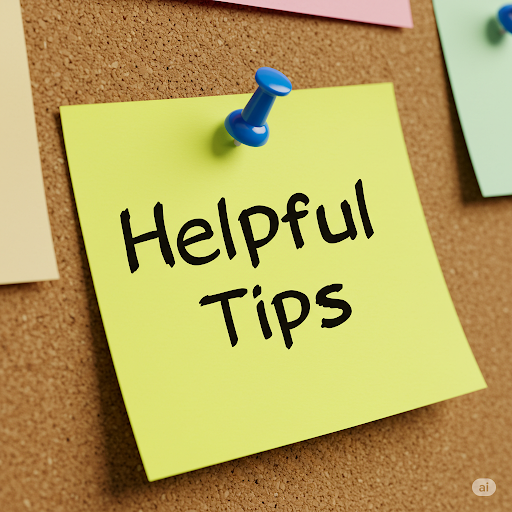 Yellow Post It Note on bulletin board with message - Helpful Tips