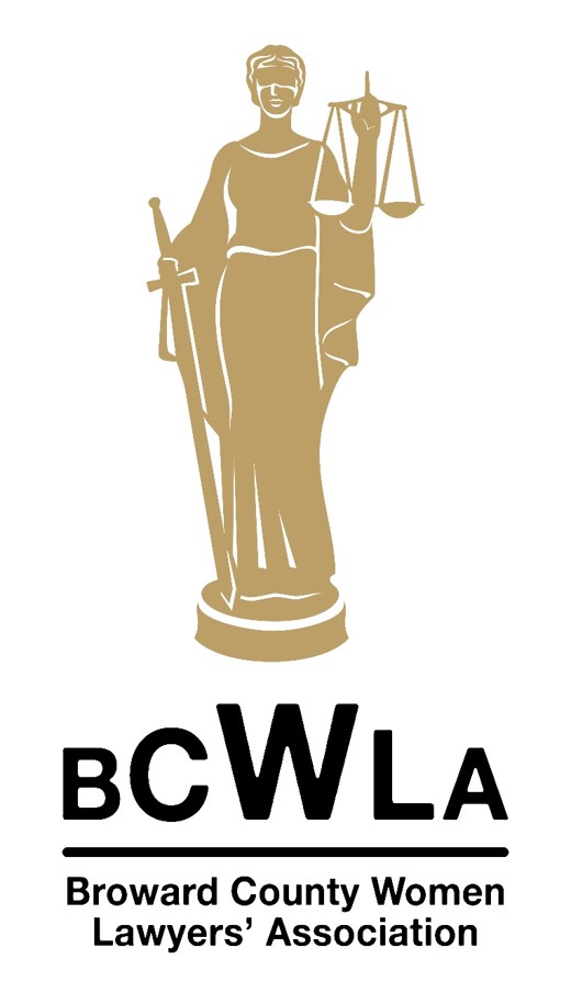 Broward County Women Lawyers' Association logo black and gold Lady Justice