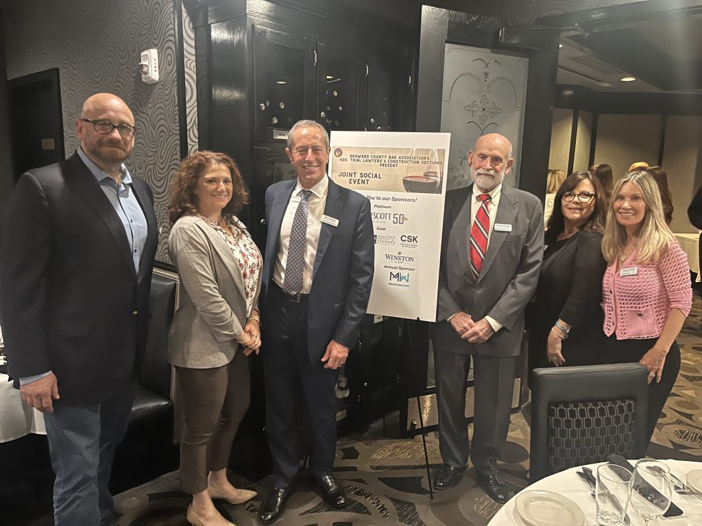 Mediators Andrew Winston, Madeleine Mannello, Andrew Luckman, Jose G Rodriguez, Brenda Pagliaro and MediationWorks' Chief Operating Officer and Chief Financial Officer Joanne Luckman at the Broward County Bar Association's Join Social