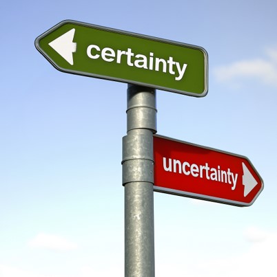 Certainty green arrow and Uncertainty red Signage