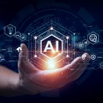 Businessman touching the brain working of Artificial Intelligence (AI)